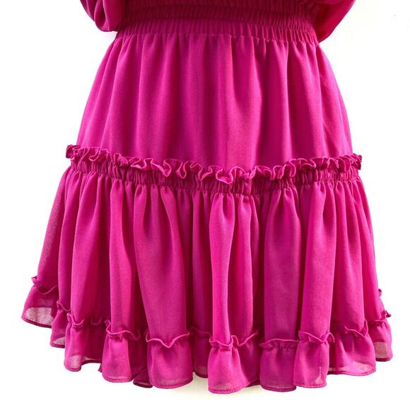 MISA Leeva Pink Ruffle Mini Dress Romantic Boho Coquette Cottagecore Vacation - Picture 6 of 16